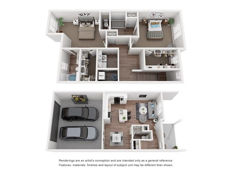 Floor plan for 2 beds, 2.5 baths, 1437 sqft